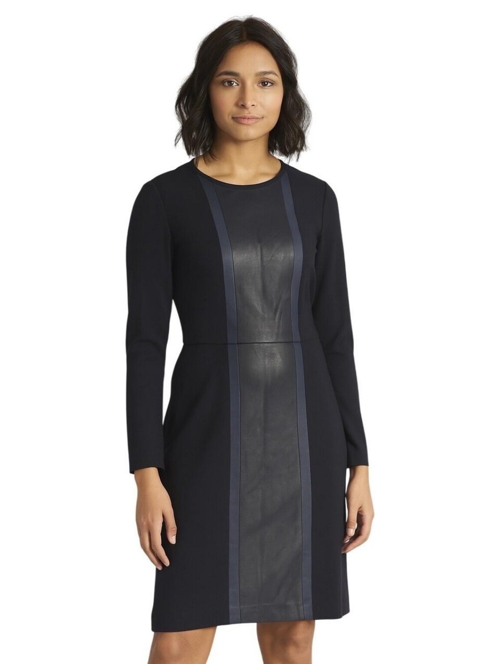 J. Crew Black Sheath Dress with Leather Panels Women's Size 6